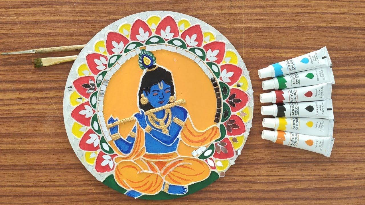 DIY Lord Krishna Lippan Art Tutorial | Traditional Mud & Mirror Work for Home Decor |wall hanging 