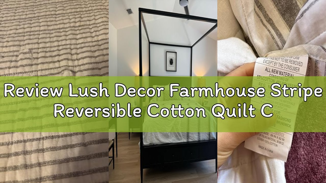 Review Lush Decor Farmhouse Stripe Reversible Cotton Quilt California King Size 3 Piece Set Red - Fa