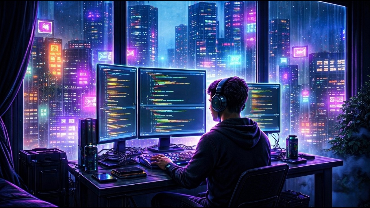 Cyberpunk Coding Room 🌃 Deep Focus Music for Programming, Studying & Working (2 Hours)