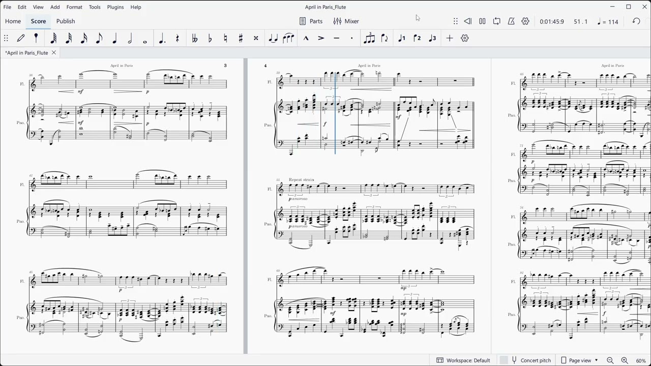 April in Paris (E.Y. Harburg & Vernon Duke). Sheet music for flute and piano.
