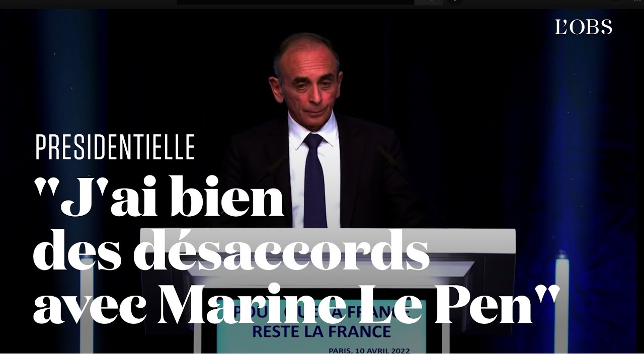 Zemmour appelle ses &eacute;lecteurs &agrave; voter pour Marine Le Pen, malgr&eacute; les 