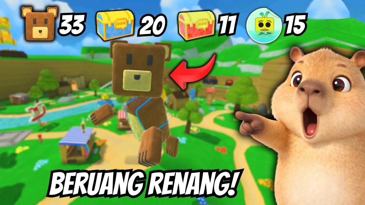MABAR KOCAK SAMBIL RENANG😂Mencari Semua Peti Emote, Sticker & Beruang Super Bear Adventure
