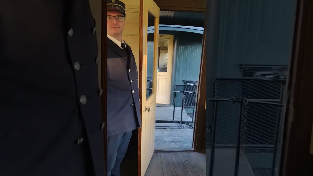 WALKING THRU THE PASSENGER CARS AT HERITAGE PARK AS TRAIN 2024 BACKS UP.