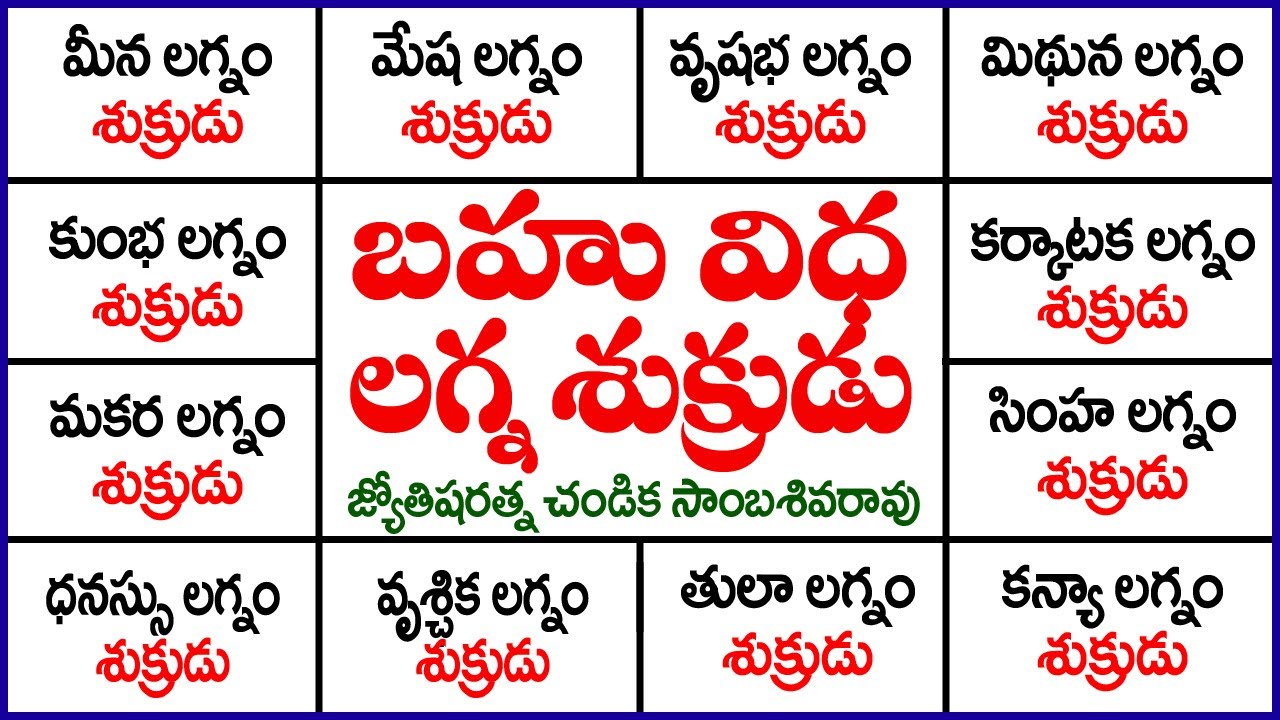 బహువిధ లగ్న శుక్రుడు // Venus in 12 Ascendants // Chandika World // Cell: 9000145506