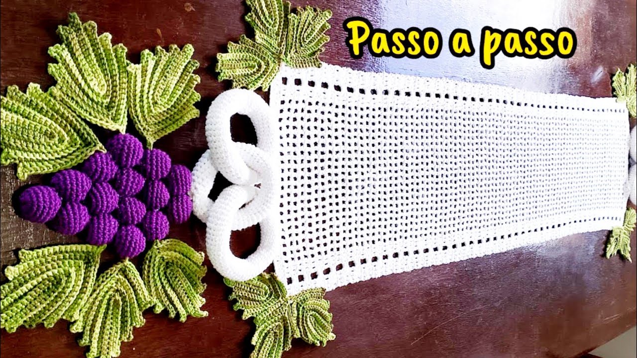 caminho de mesa cacho de uvas em crochê/passo a passo por @crochepuroluxo