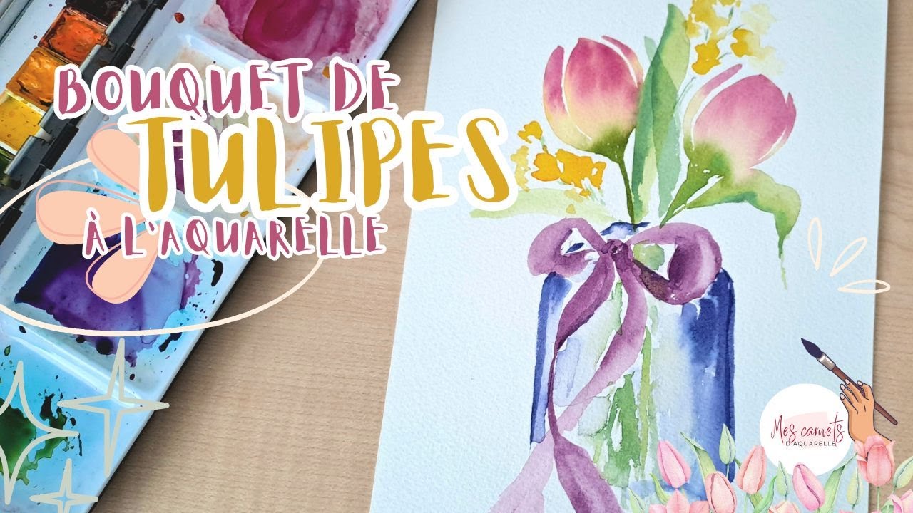 Bouquet de tulipes à l'aquarelle - fleurs aquarelle facile