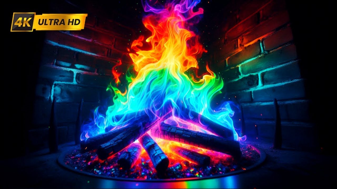 Rainbow Fireplace 4k Ultra HD – 3 Hours Hypnotic Color-Changing Flames for Ultimate Relaxation!