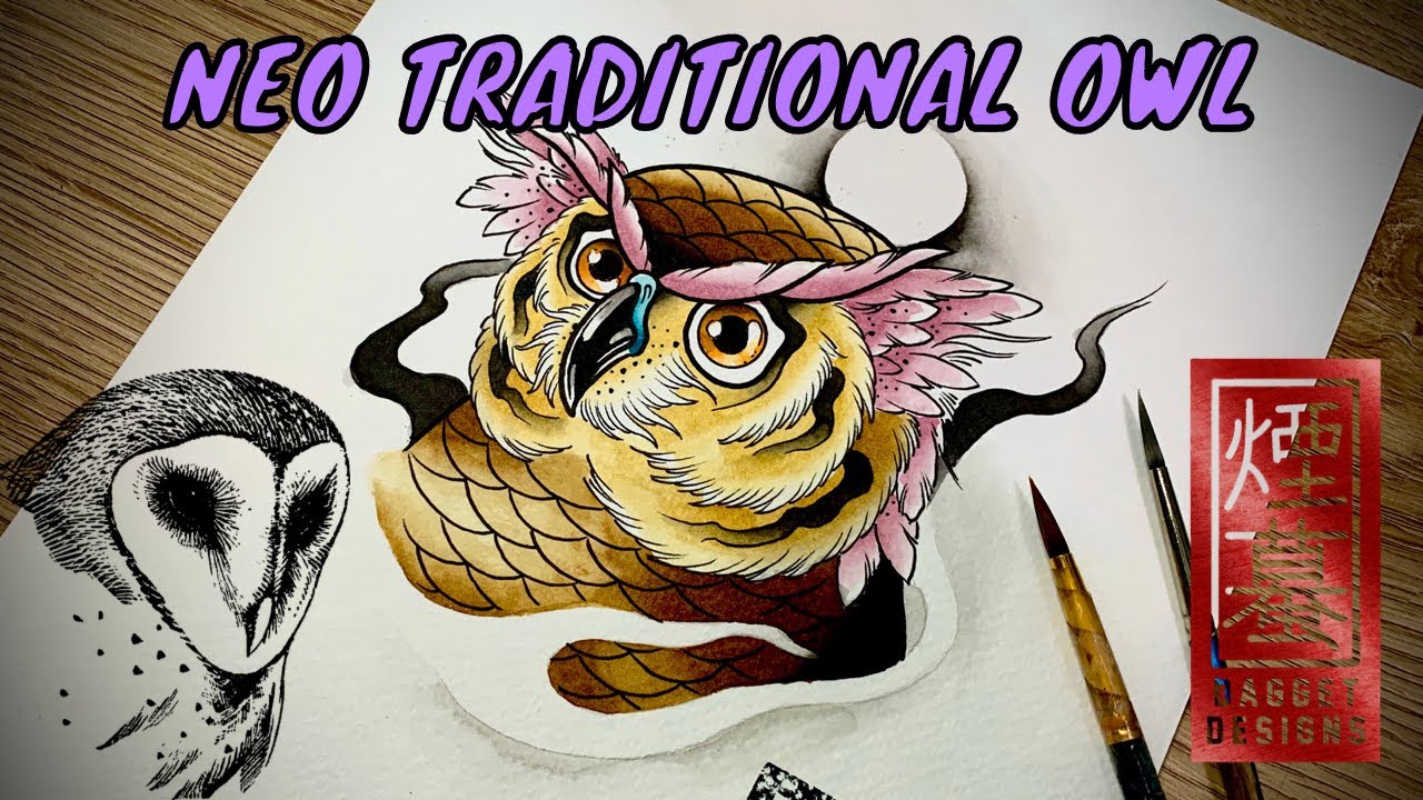 How to draw an owl (Neo traditional tattoo)