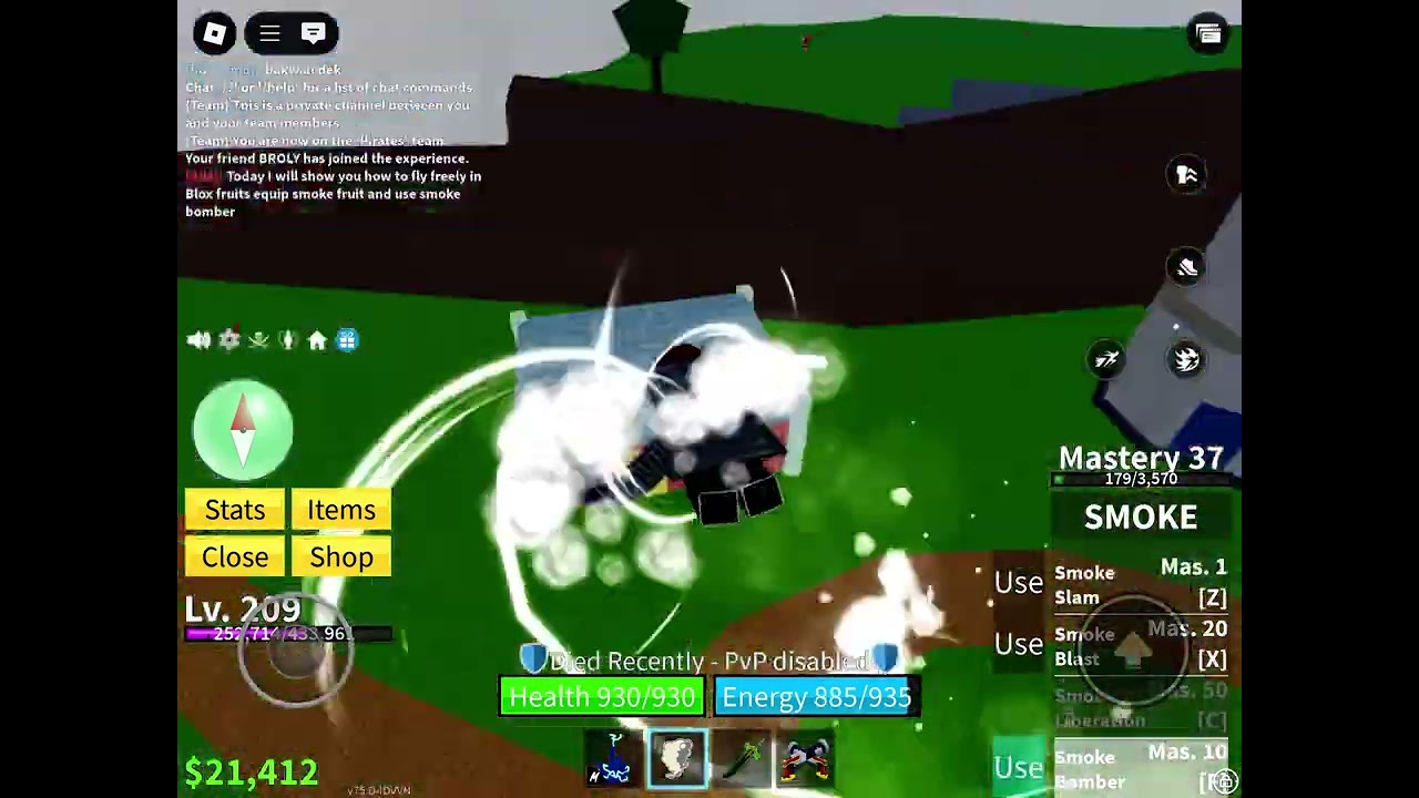 How to fly with smoke fruit in Blox fruits