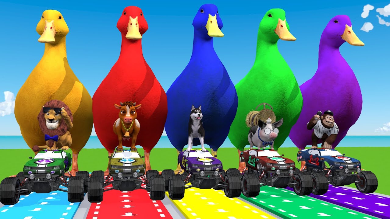 Long Slide Game With Cow Elephant Gorilla Hippopotamus Tiger 3d Animal Game Funny 3d Animals