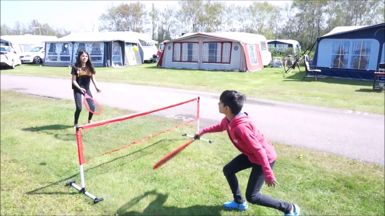 Kids Tennis: Funny Family Playing At Hagön's Camping In Halmstad 2018.