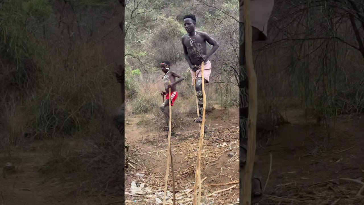 Bena Tribe Kids Master Stilt Walking! #Ethiopia #BenaTribe #StiltWalking #OmoValley #OmoRegionTours