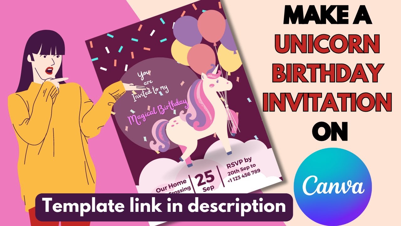 How To Make A Unicorn Birthday Invitation On Canva | FREE TEMPLATE GIVEAWAY