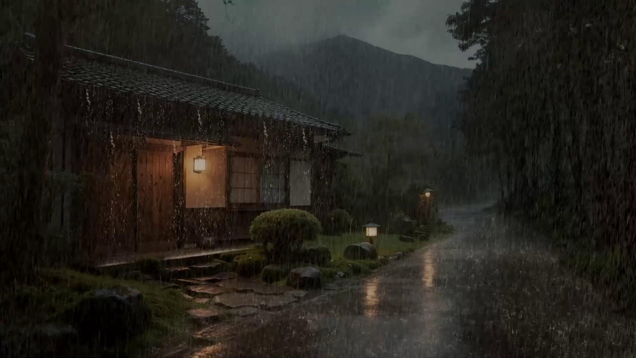 Peace Returns Rainfall Surrounding Wooden Cabin for Deep Sleep and Healing