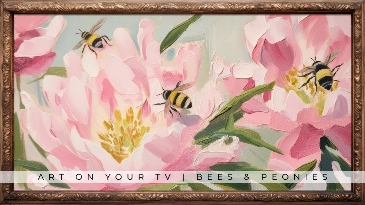 Framed TV Art | Vintage Spring | Floral Background | Framed Painting Screensaver | Bees & Peonies