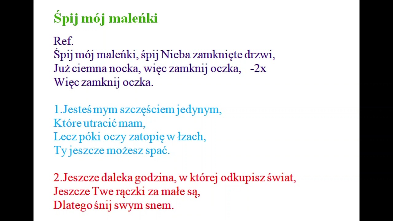 Śpij mój maleńki  aranżacja, tempo wolne