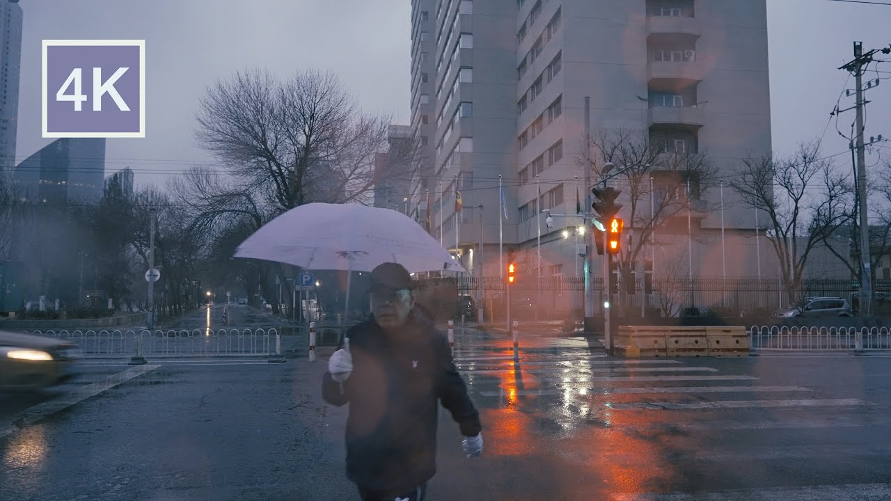 Beijing Rain Walk at Sunrise, Real Chinese Street View and Relaxing City Sound 4K