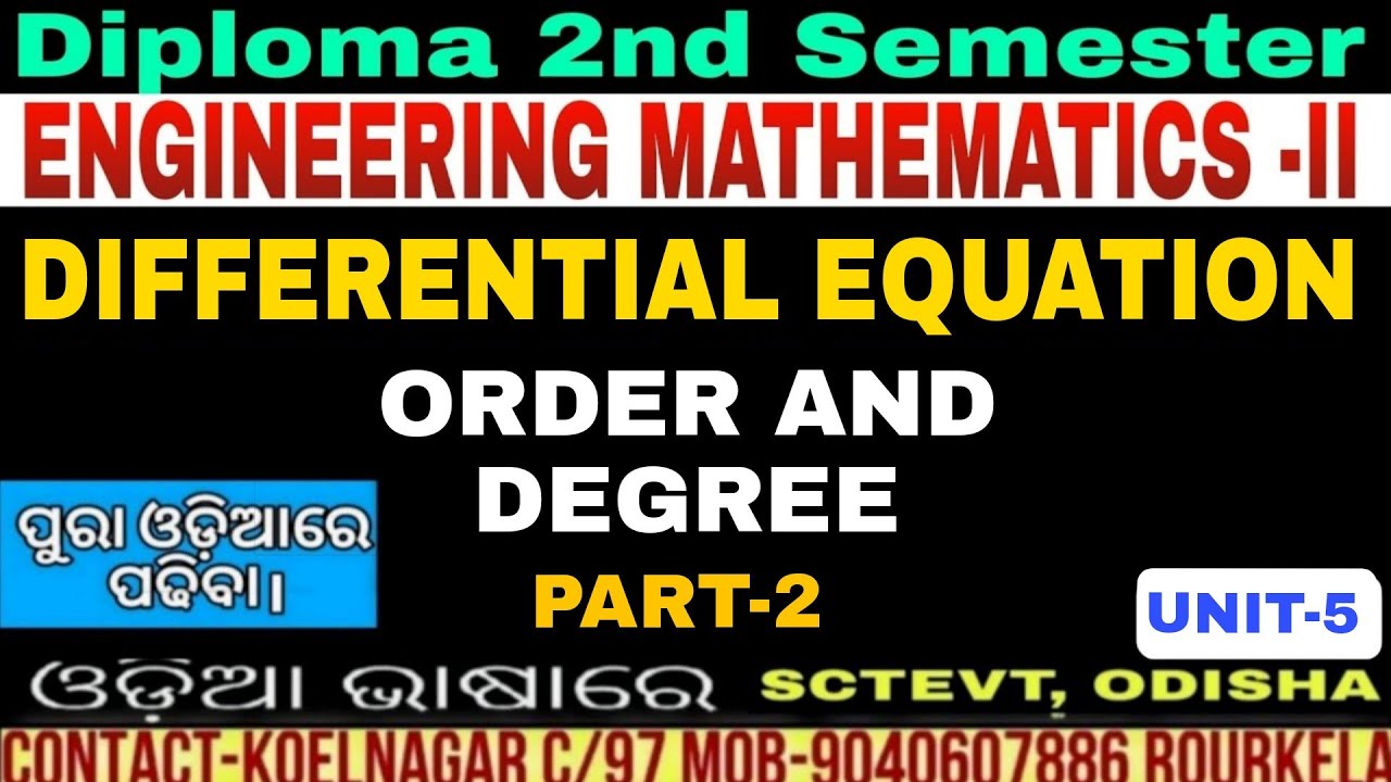 Differential Equation|Order & Degree|Engineering Math-2|All Branch ODISHA|ENGG MATH-2|DIPLOMA|Part-2