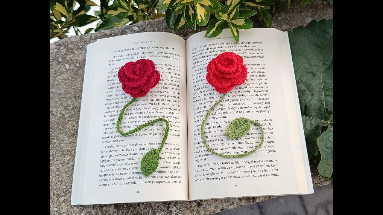 Örgü gül ile kitap ayracı yapımı. Örgü gül yapımı. Ayraç yapımı. crochet amigurumi örgü kniting dıy