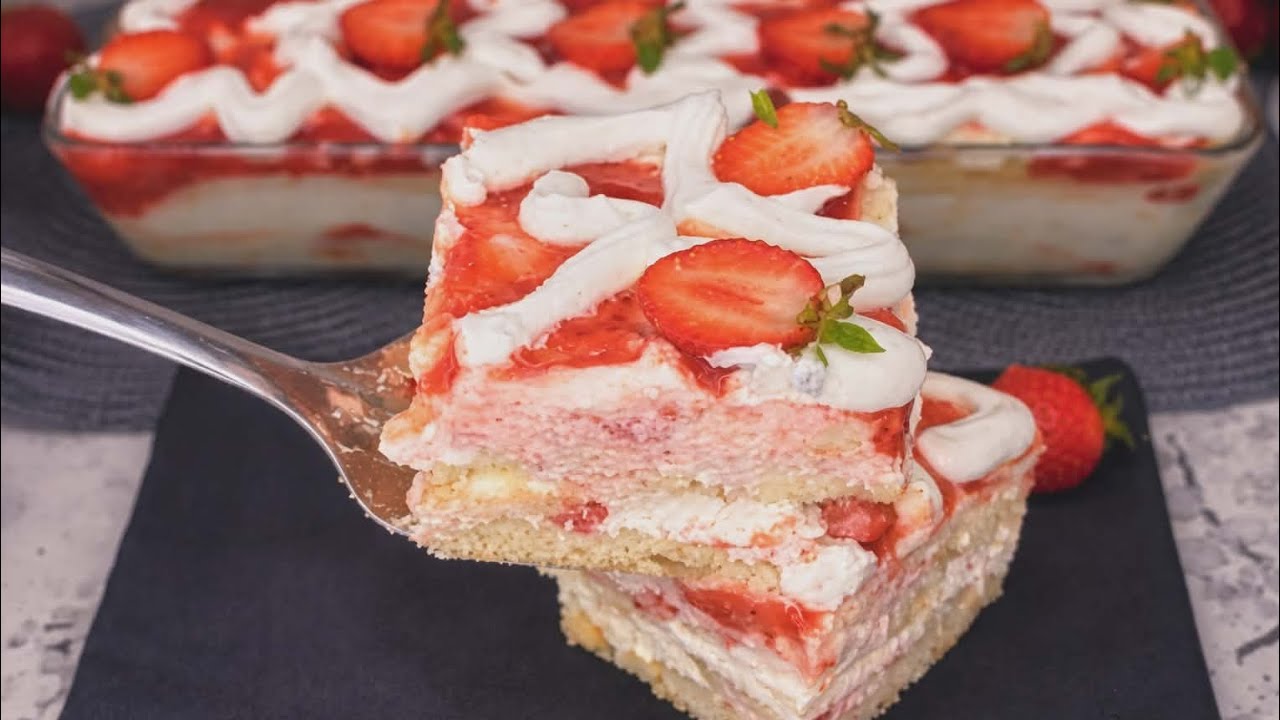 Γλυκό ψυγείου με φράουλες🍓 χωρίς ψήσιμο|Τέλειο για το καλοκαίρι|Σπιτικά&Νόστιμα απο την Βάσω