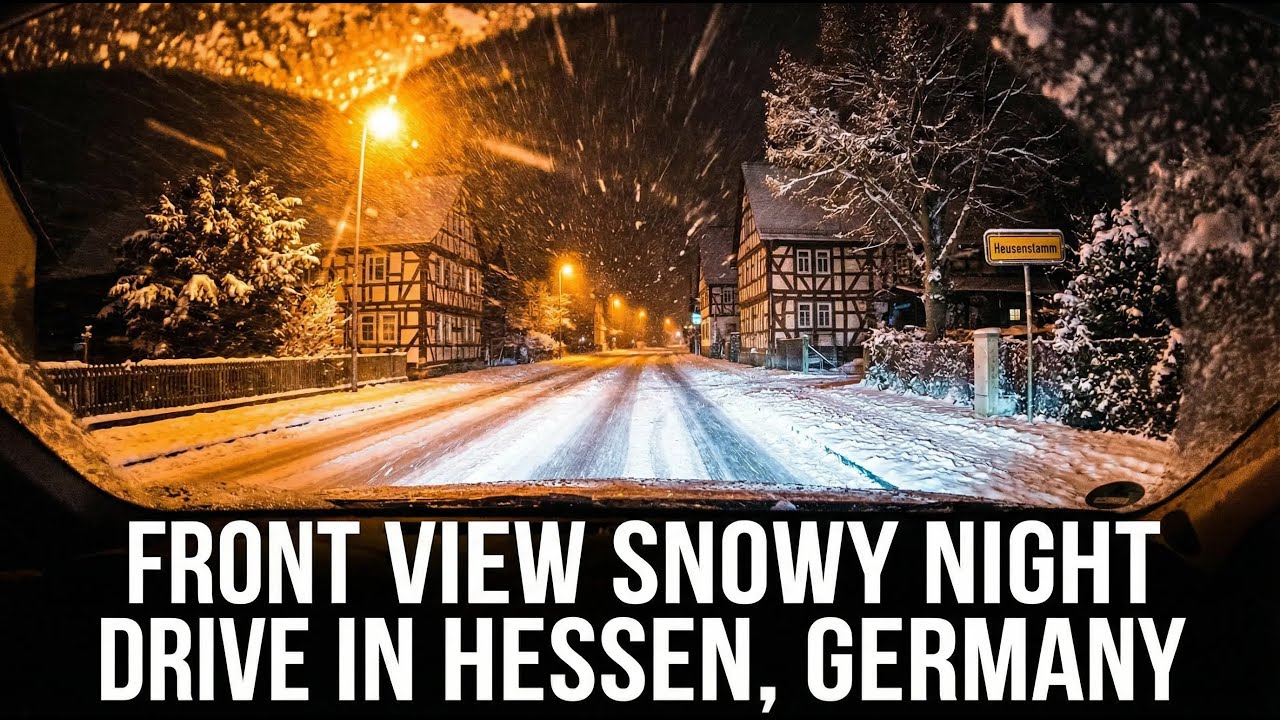 Snowy Night Drive in Hessen, Germany | Front View POV ❄️🌙🚗
