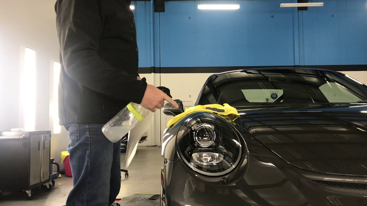 Porsche headlight Paint Protection Film installation.