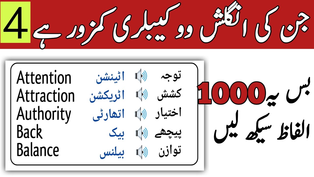 1000 Basic English Words Meaning in Urdu | English Vocabulary Course Class 4 | @AM English