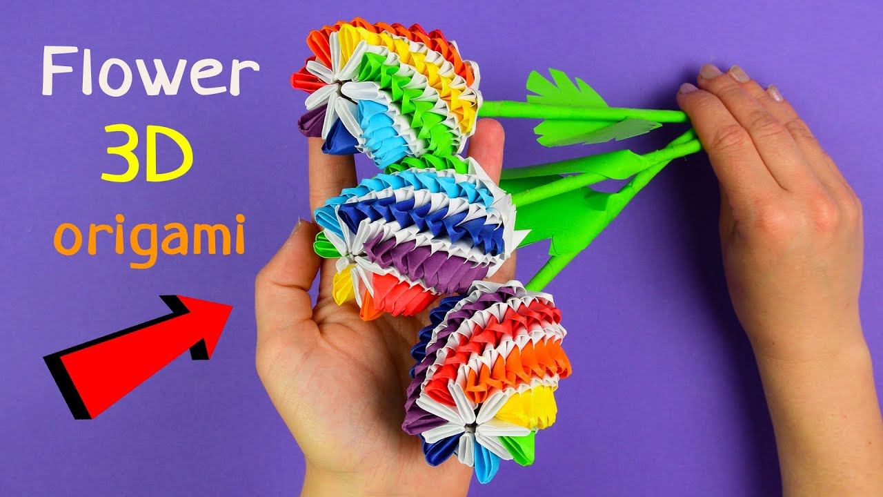How to make a rainbow flower. [3D origami rose tutorial]