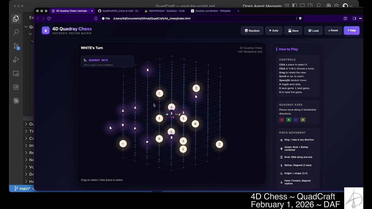 4D Chess -- Actually Playing Open Source 4D Chess with Quadray Coordinates