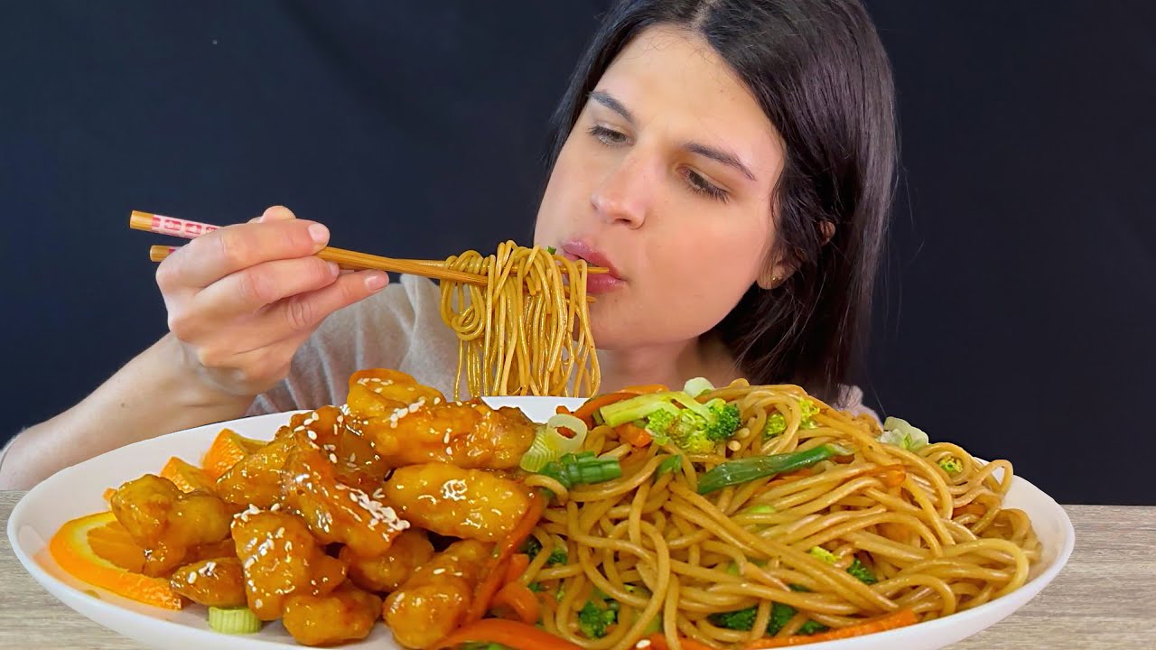 HOMEMADE ORANGE CHICKEN & STIR FRY NOODLES | MUKBANG | ASMR | EATING SOUNDS