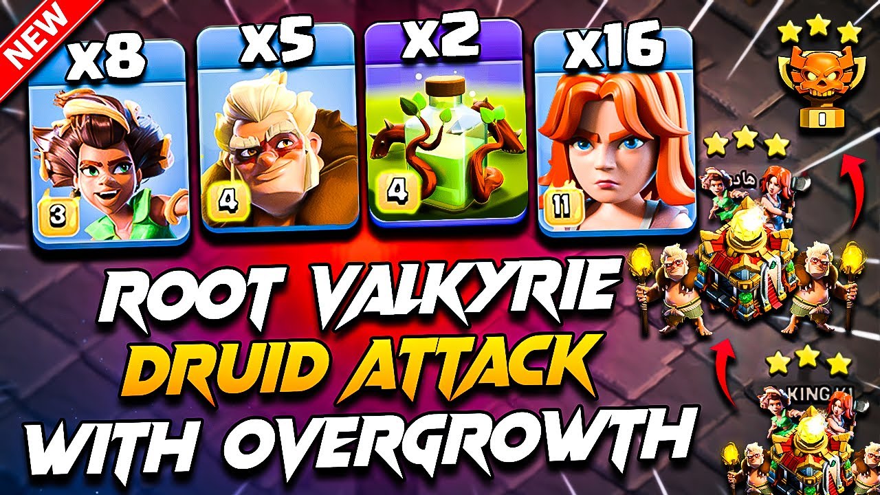 TH16 ROOT RIDER VALKYRIE Attack With DRUID & OVERGROWTH (Clash Of Clans) | Best TH16 Attack Strategy