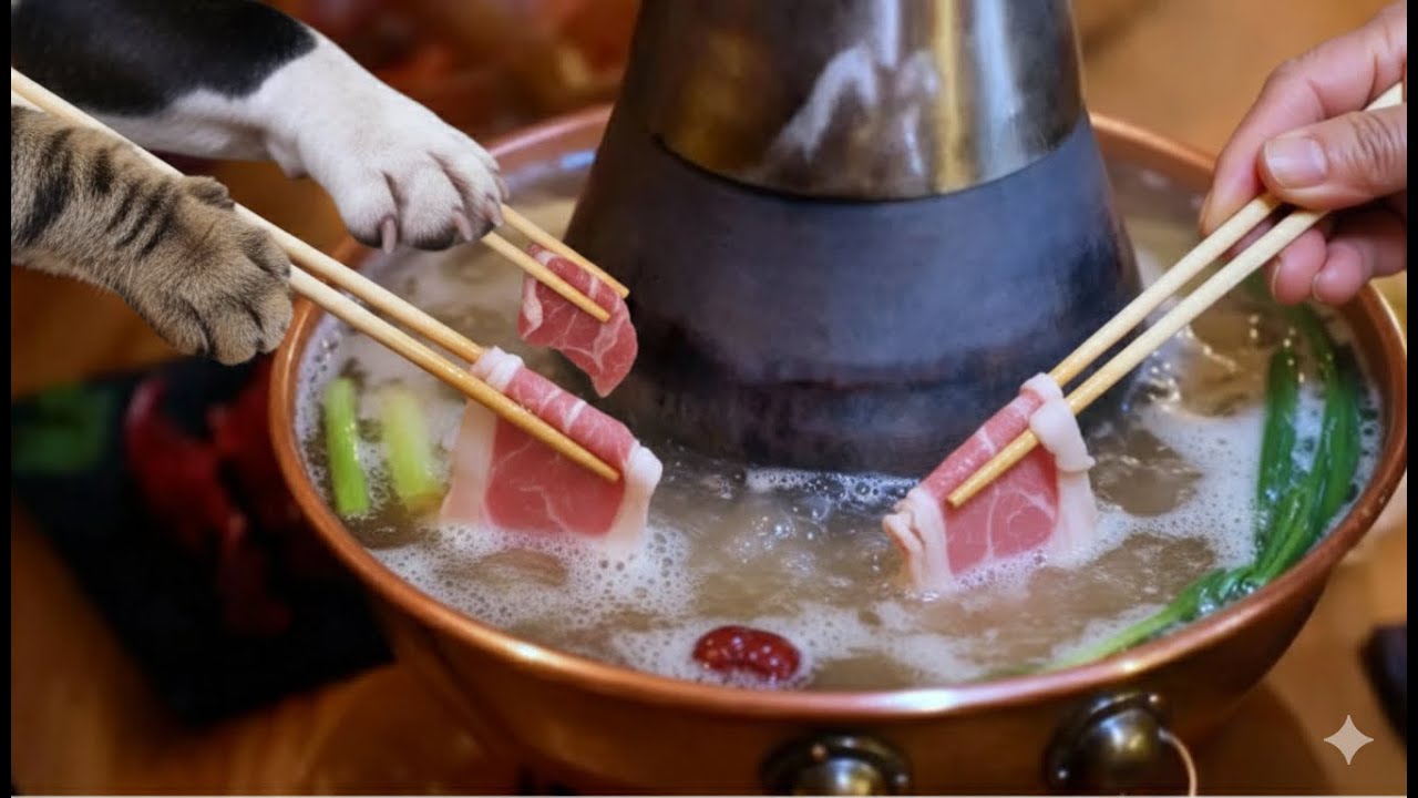 冬の火鍋は最高!キジトラ猫のHanaがみんなにしゃぶしゃぶ鍋を作った|Winter hot pot is the best! tabby cat made hot pot for everyone