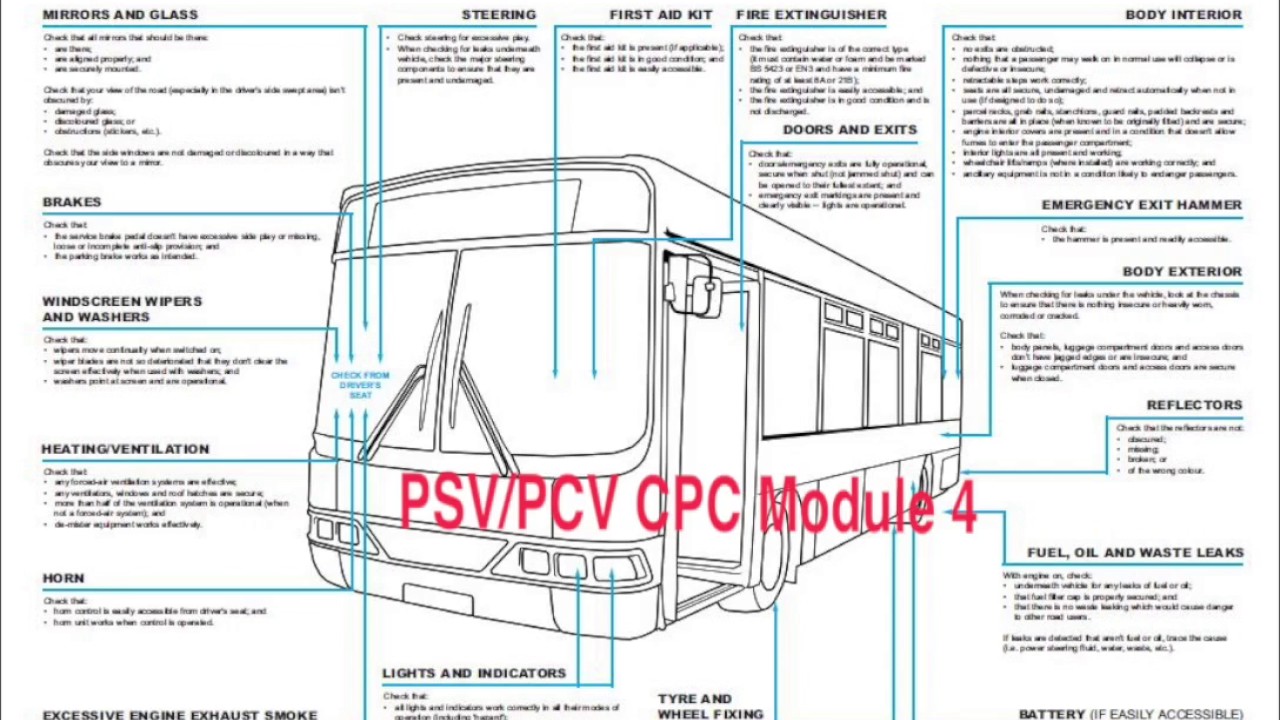 psv/pcv cpc module 4 Walk around check questions and answers bus and coach