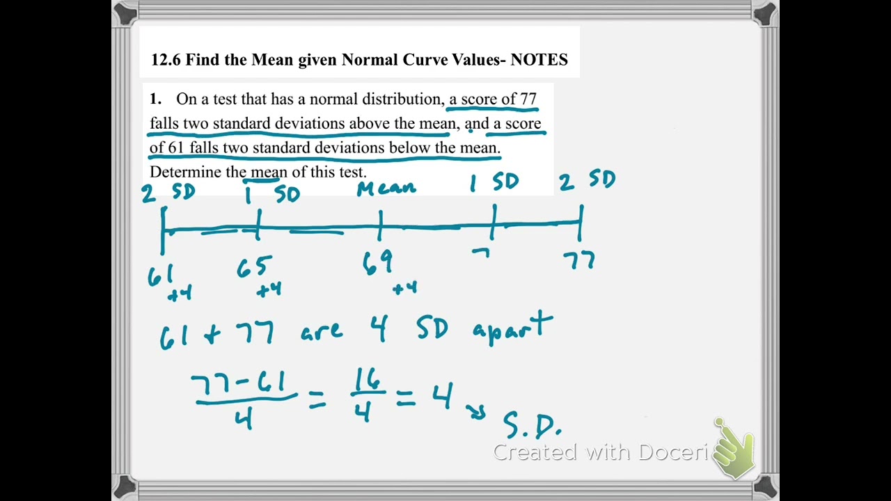 Section 12.6 Find the Mean Given Normal Curve Values
