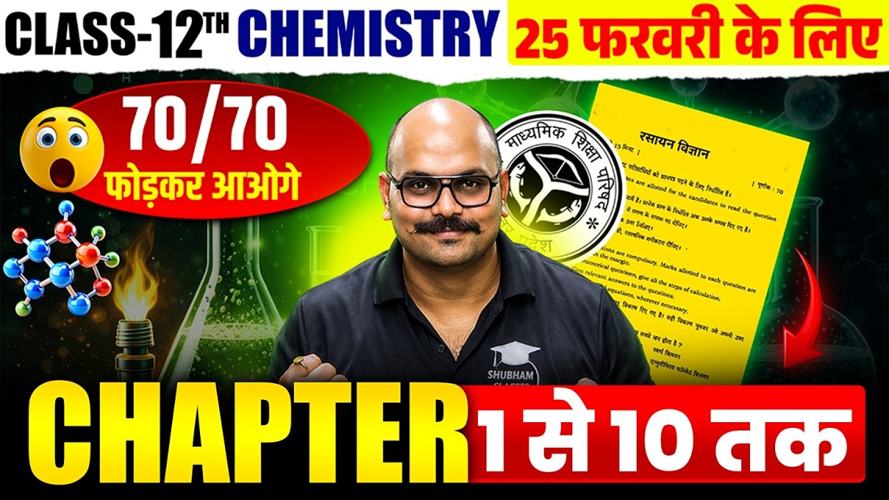 25 Feb Exam | Class 12 Chemistry UP Board 2026 | Chapter 1-10 Fixed Most Important Questions