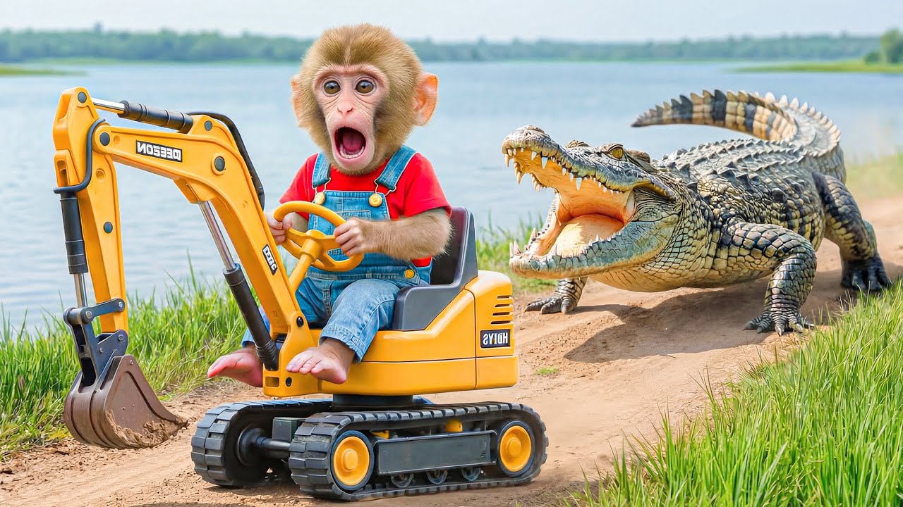 🔥🐒 Monkey NaNa Digs a Water Channel to Raise Fish… A CROCODILE Suddenly Appears! 🐊😱
