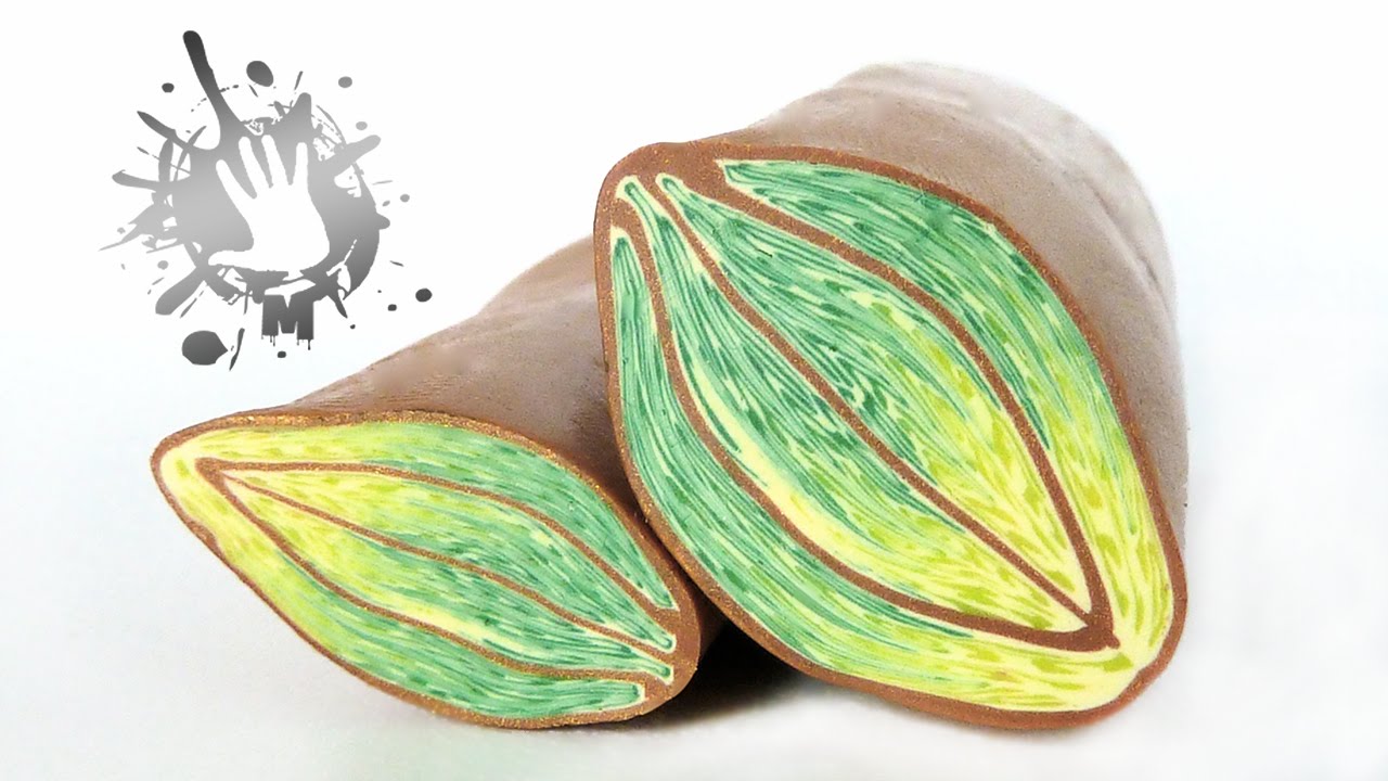 Bio leaf millefiori cane Polymer clay tutorial with brain cane