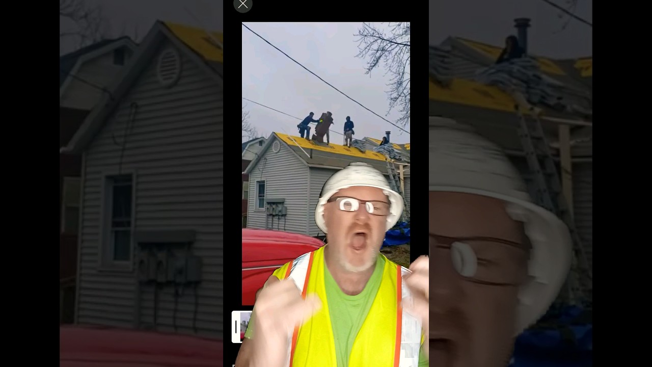 Contractor reacts to workers removing a brick chimney fail #constructionfail #roofing #fail #funny