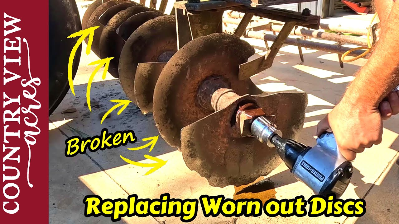 Tearing Down Disc Harrow and Replacing Broken Discs.  Tilling Field and Garden Harvest