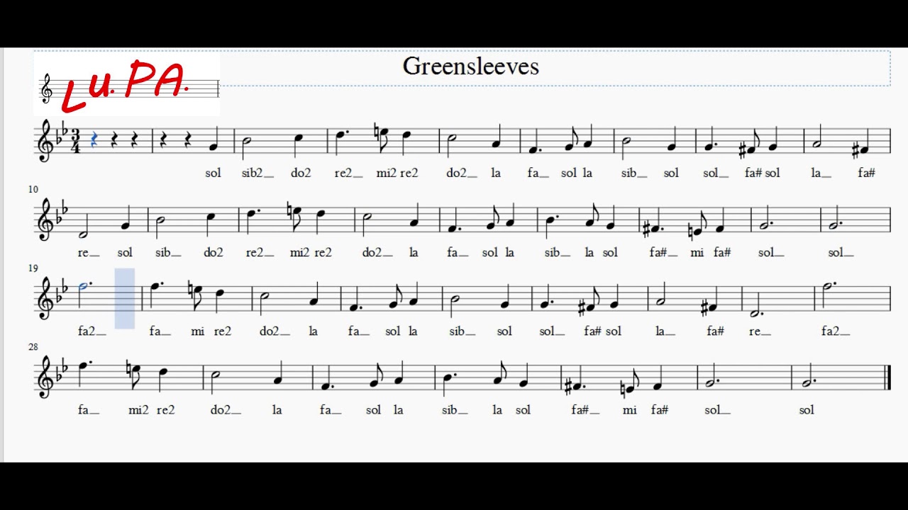 Greensleeves - Flauto dolce -  Spartito - Note - Instrumental - Karaoke - Canto - Musica