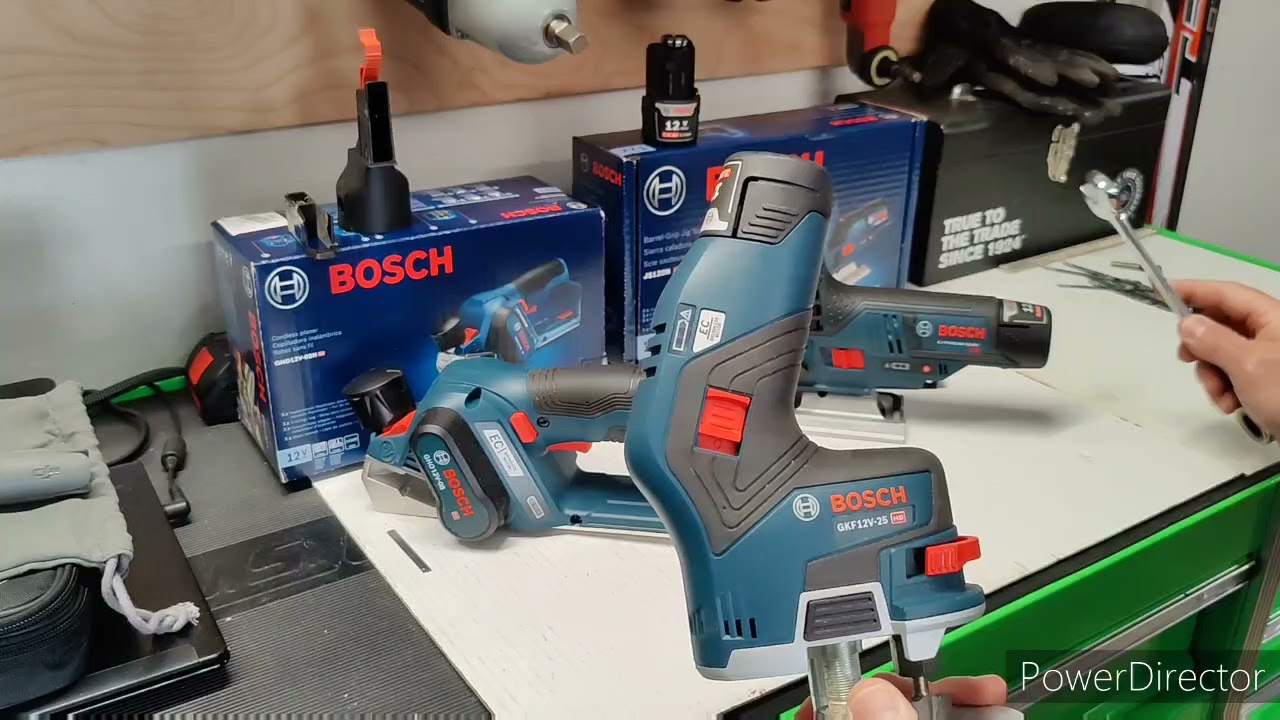 Bosch 12 volt woodworking tools, planer, router, jigsaw.