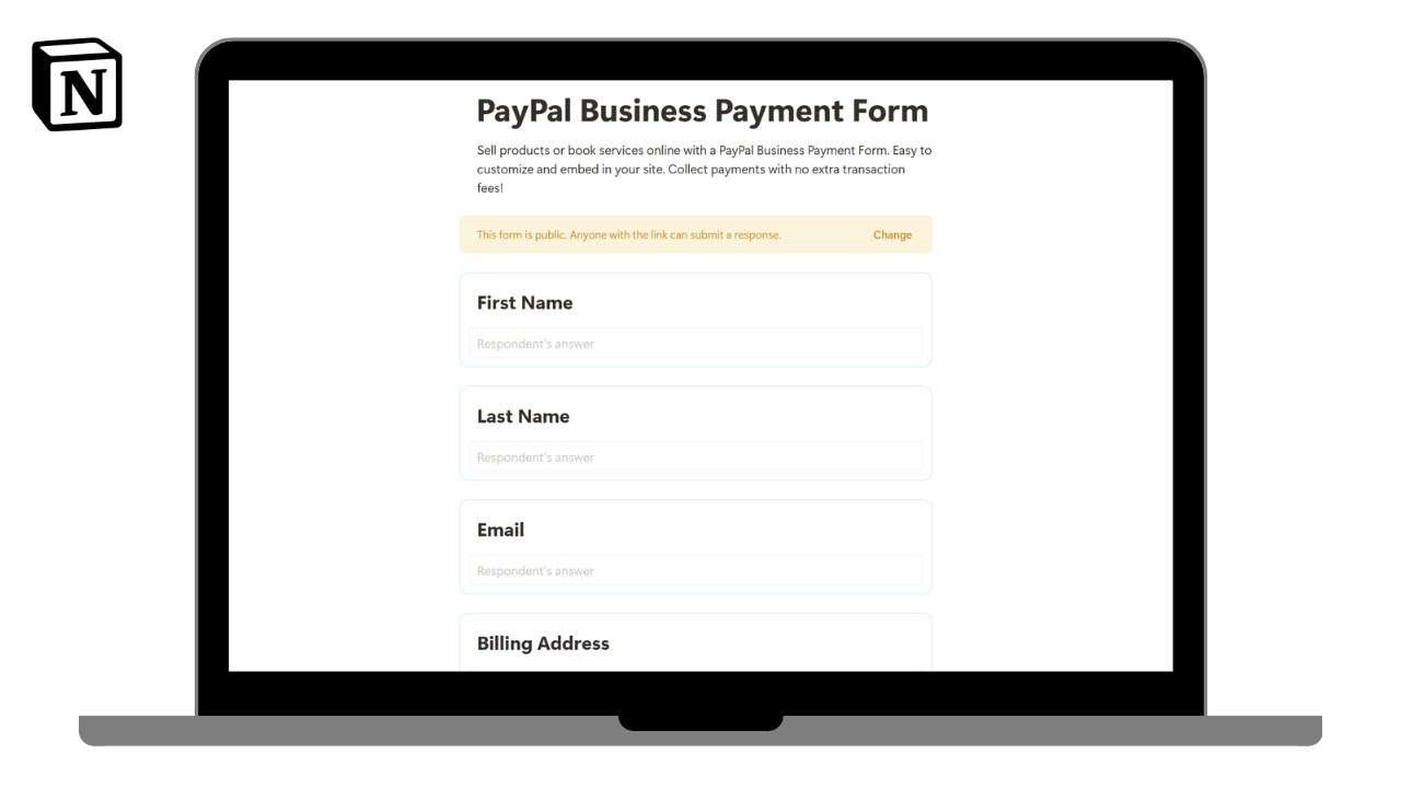 PayPal Business Payment Form | How to track paypal business payments in @Notion