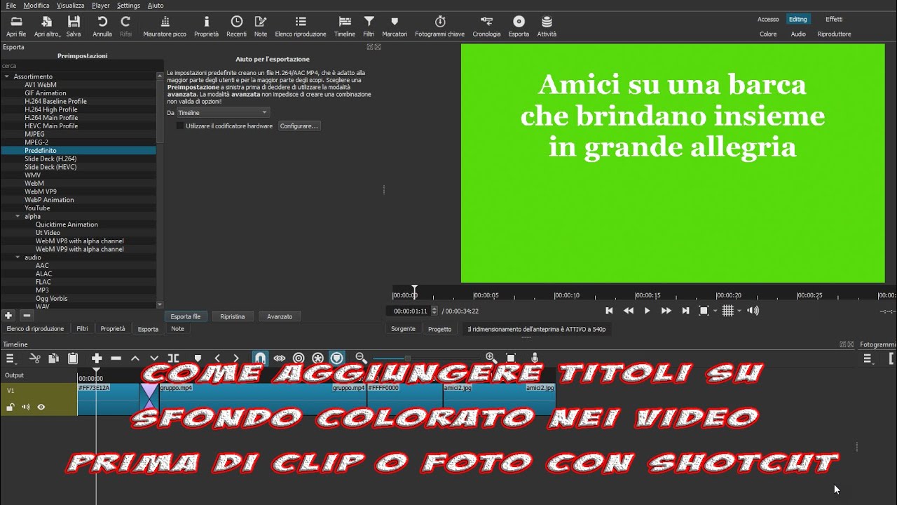 Come aggiungere titoli su sfondo colorato nei video prima di clip o di foto con Shotcut