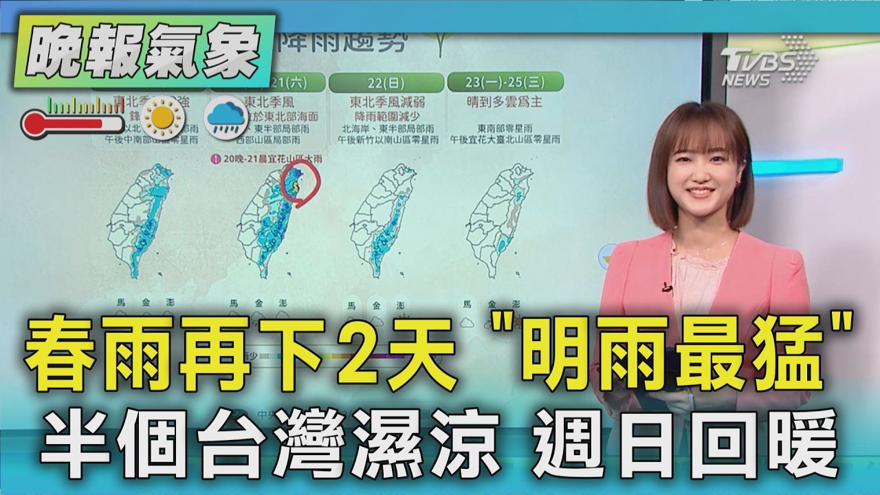 天氣/春雨再下2天 「明雨最猛」 半個台灣濕涼 週日回暖｜TVBS新聞 @TVBSNEWS02