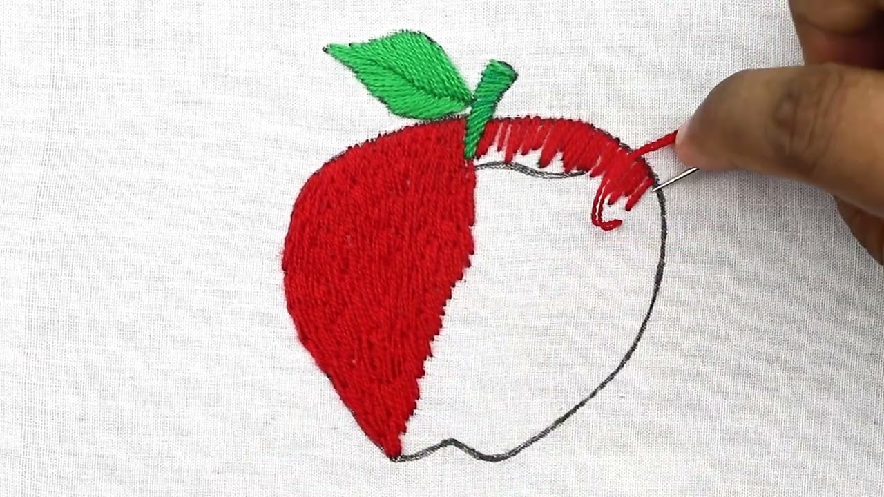 new hand embroidery || easy fruits embroidery design : apple || hand embroidery apple design