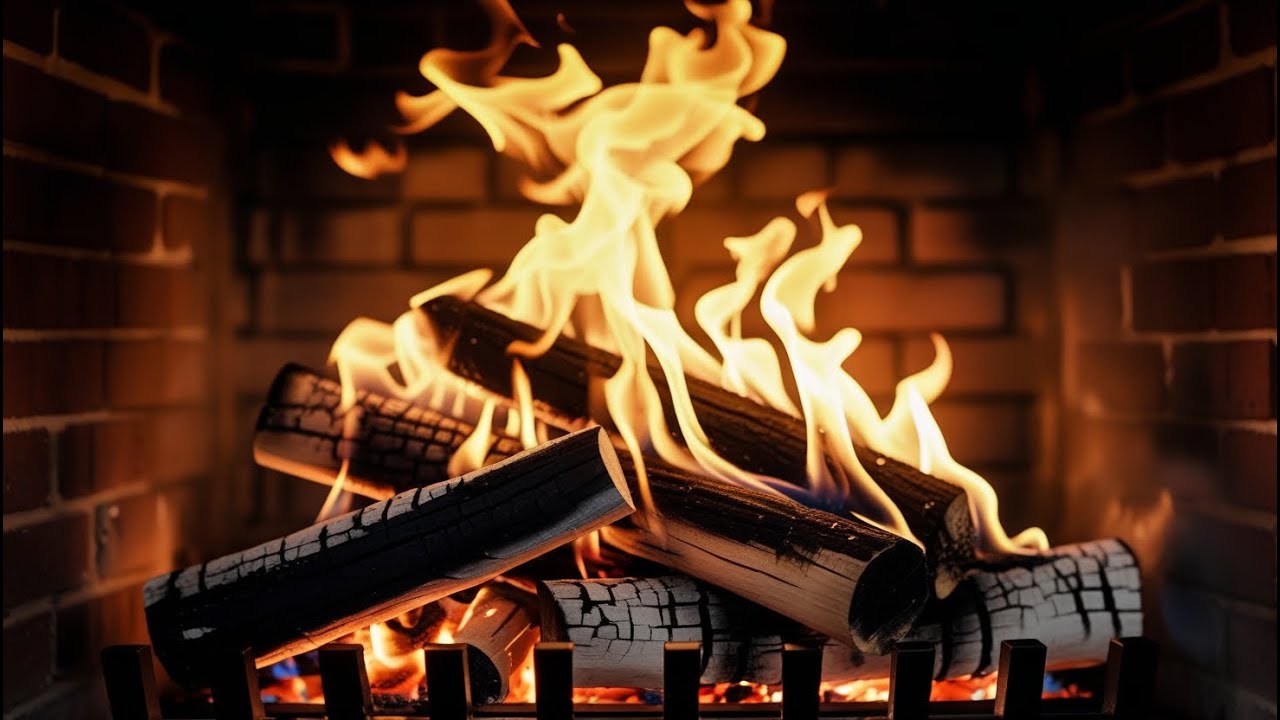 🔥Relaxing Fireplace Scene – Bright Flames Over Burning Logs with Natural Crackling Audio.