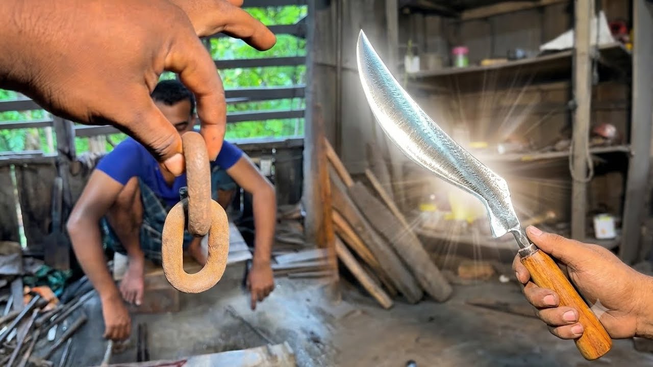 Forging a Razor-Sharp Knife Out of a Rusted Metal Chain Link! | Epic Blacksmith Skills