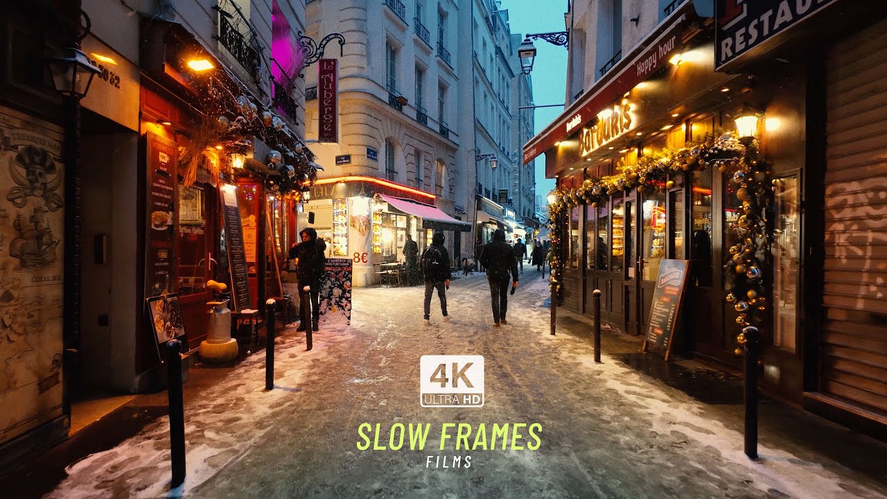 Snowy Night Walk in Paris — Saint-Michel, Île de la Cité & Latin Quarter (No Music)