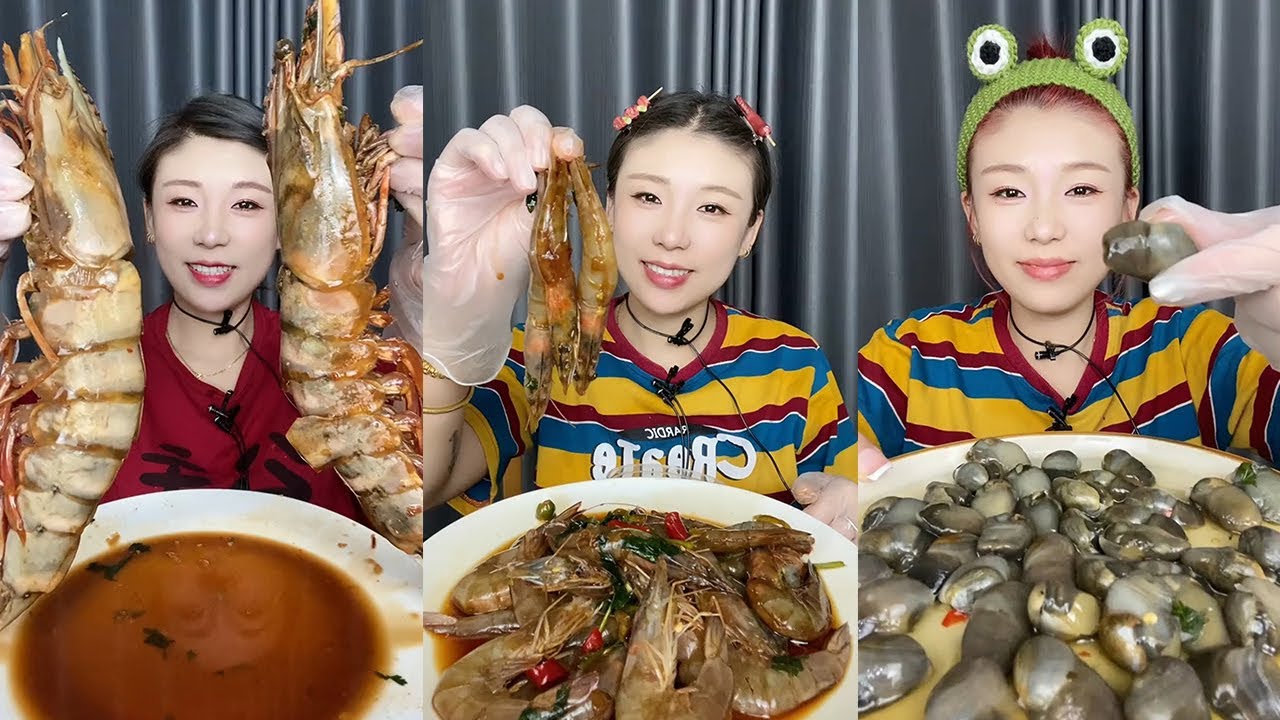 【Mukbang】Extra large black tiger shrimp+choking shrimp+mud snail🦐🐚🧄🌶🍋#Seafood#asmr#yummy