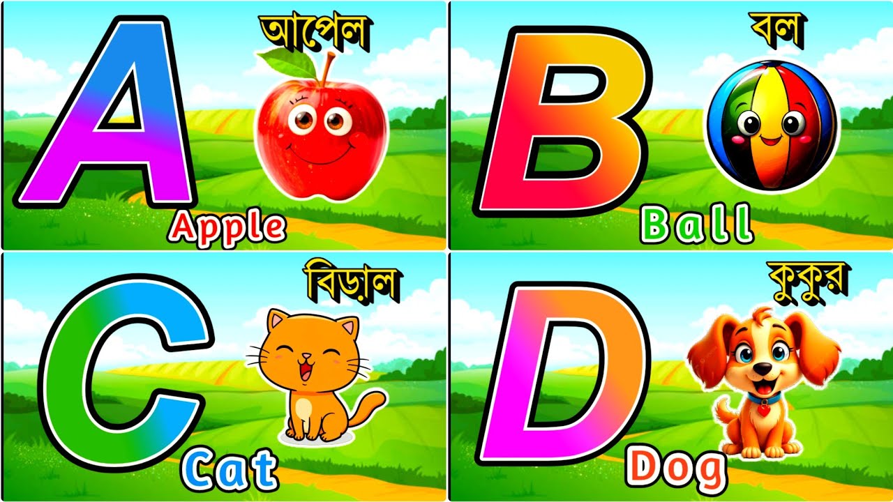 My First ABCD Lesson 🌈 | A for Apple 🍎 B for Ball ⚽ | Bangla Kids